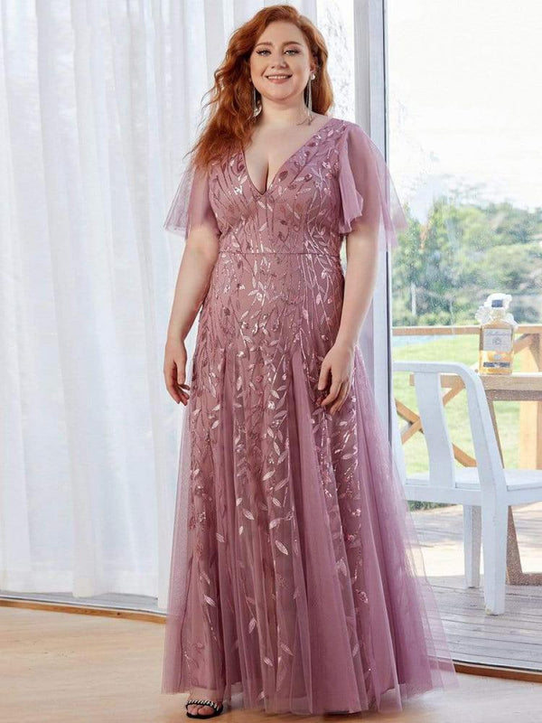 Plus Size Elegant Women's Dresses Long A LINE Half Sleeve V-Neck Floor-Length Gown 2023 of Sequined Prom Women Dress