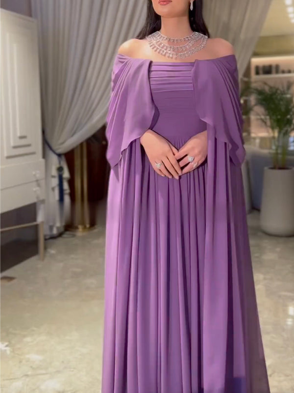 Purple Elegant One Shoulder Large  Chiffon Dress