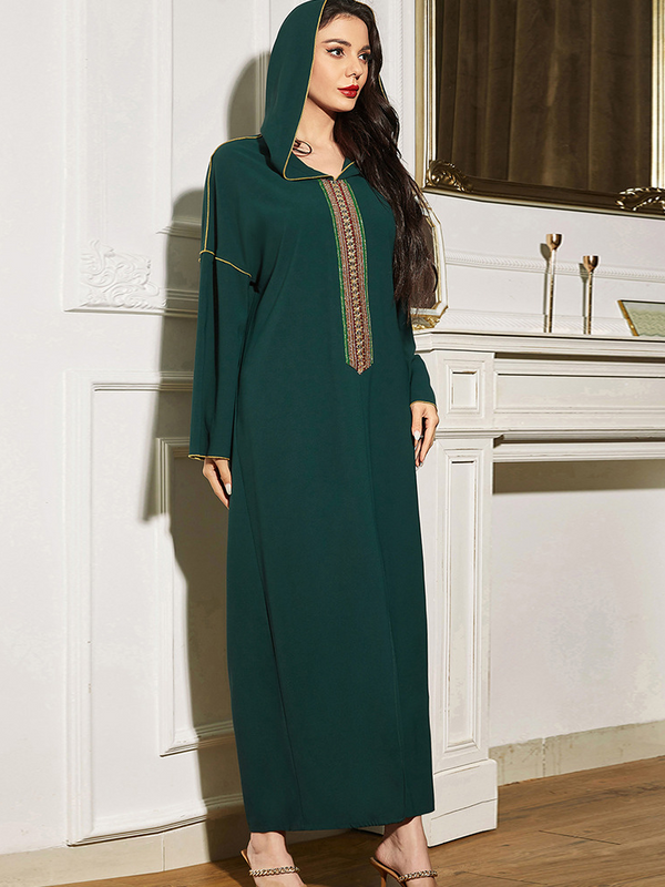 Embroidered Hooded Muslim Ramadan Robe Loose Casual Long Arabian Dress