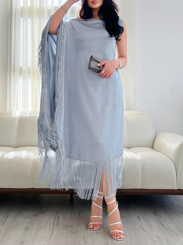 Light Blue Satin Elegant Fringe Dress