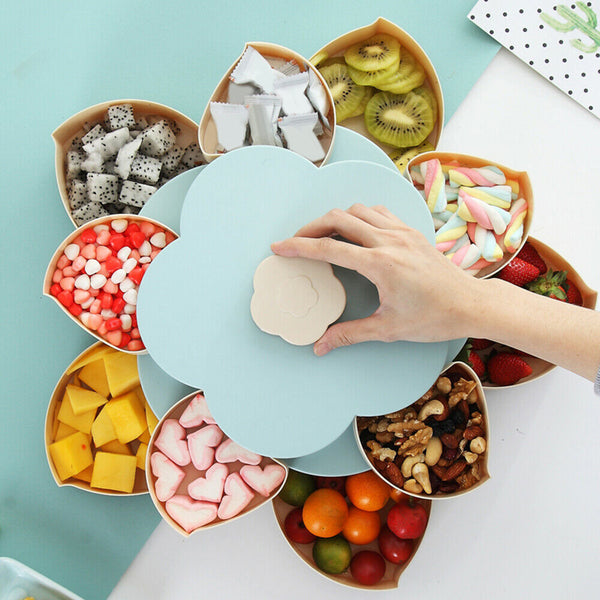 Double-deck Rotary  Storage Box Flower Design Wedding Snack  Box Jewelry Organizer Cosmetic Dry Fruit Storage Bin Box