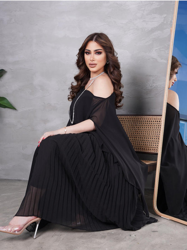 Black Elegant Off-Shoulder Large  Chiffon Dress