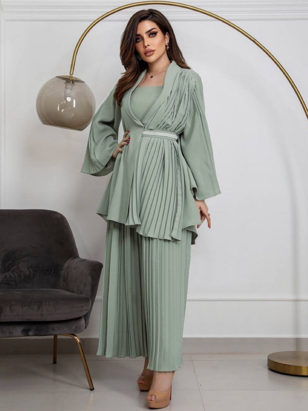 Green Elegant Satin Suit Vest Fashion Trousers Three-Piece Set