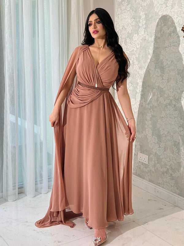 Pink Chiffon Elegant  Waist  Dress