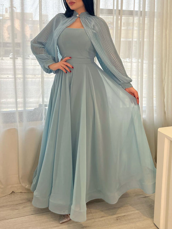 Light Blue Chiffon Elegant  Waist  Dress