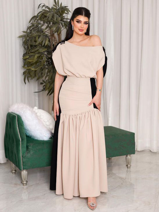 Elegant paneled fanny pack hip satin dress