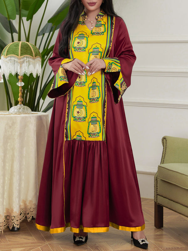 Ramadan Red Elegant Panel Satin Dress